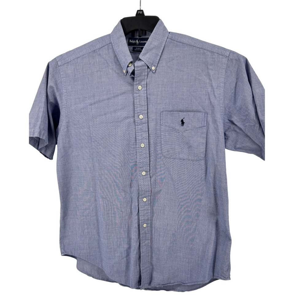 Ralph Lauren Blake Shirt Mens Large Blue Short Sleeve Cotton Microcheck